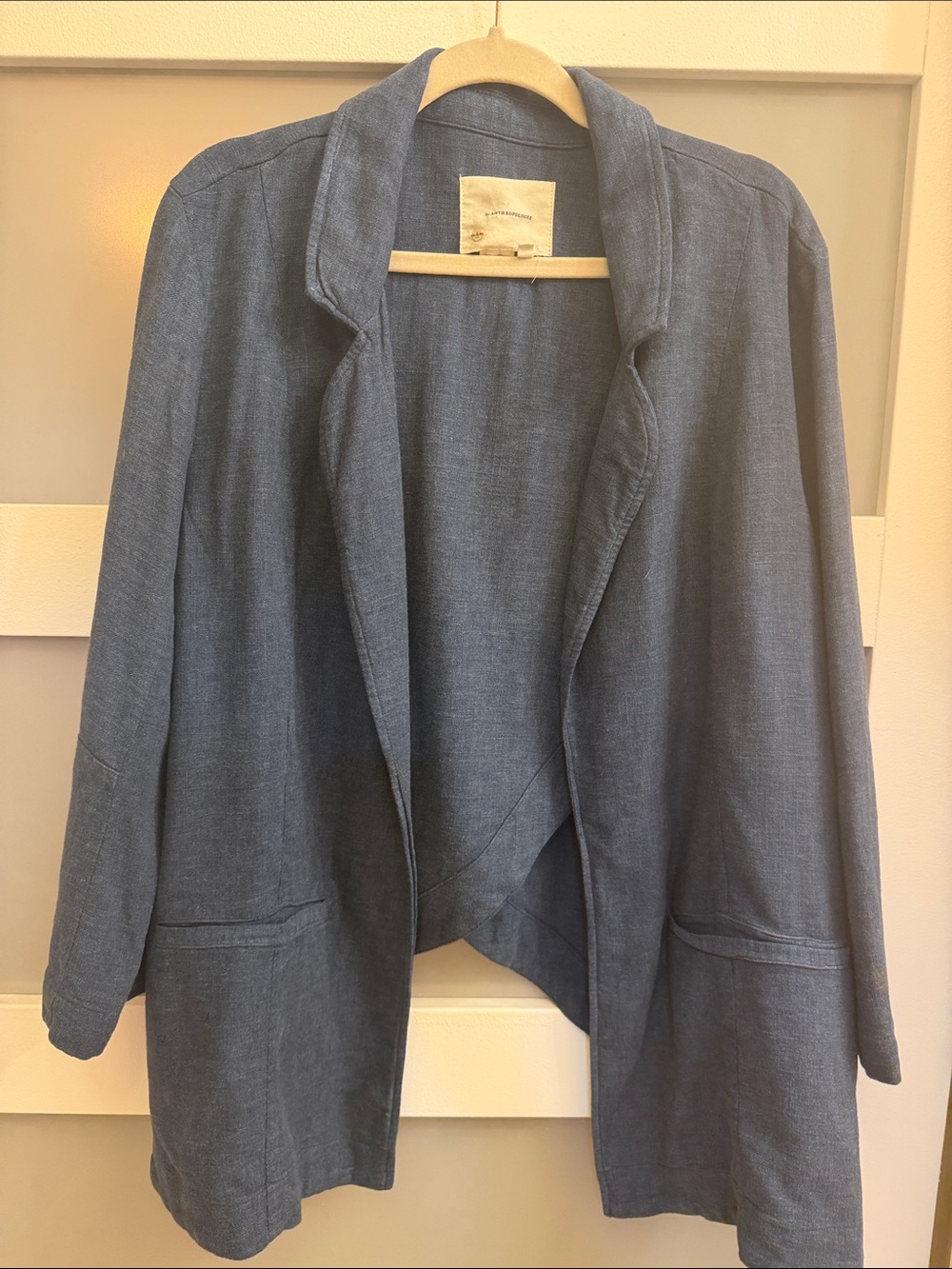 ANTHROPOLOGIE Women's Open-Front AND back Lightweight Linen Jacket - Blue